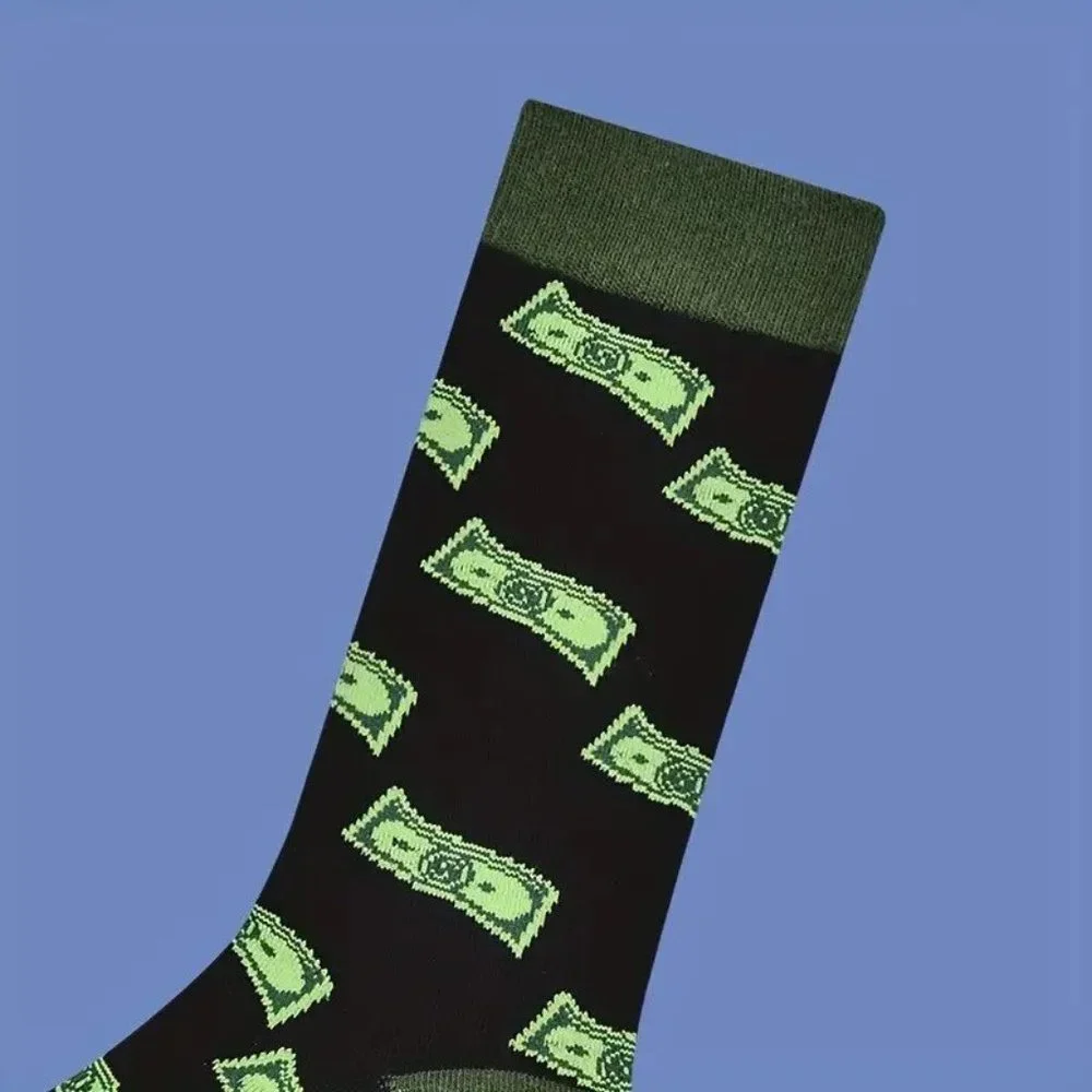 Black & Green Money Socks Crew Length Unisex Dollar Bills